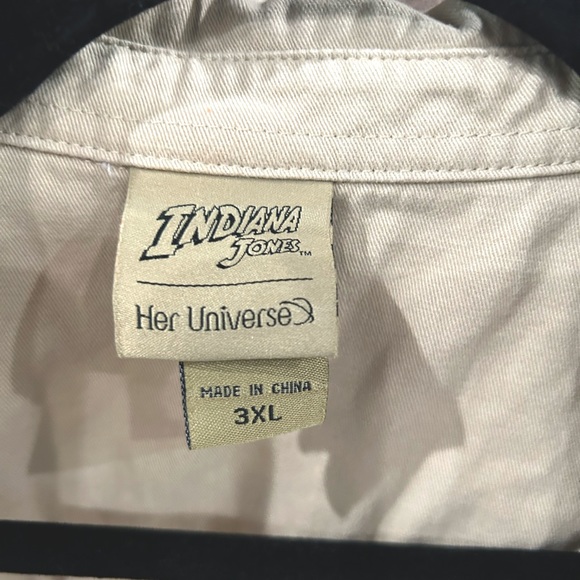 Indiana Jones Expert Of The Occult Khaki Distressed Button Down Shirt Size 3X - Picture 9 of 10